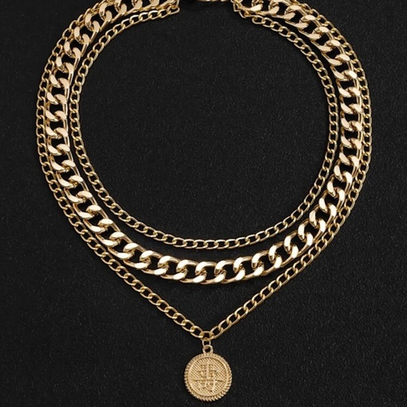 Gold Plated Round Charm Layered Necklace for Men - Picture 4 of 5